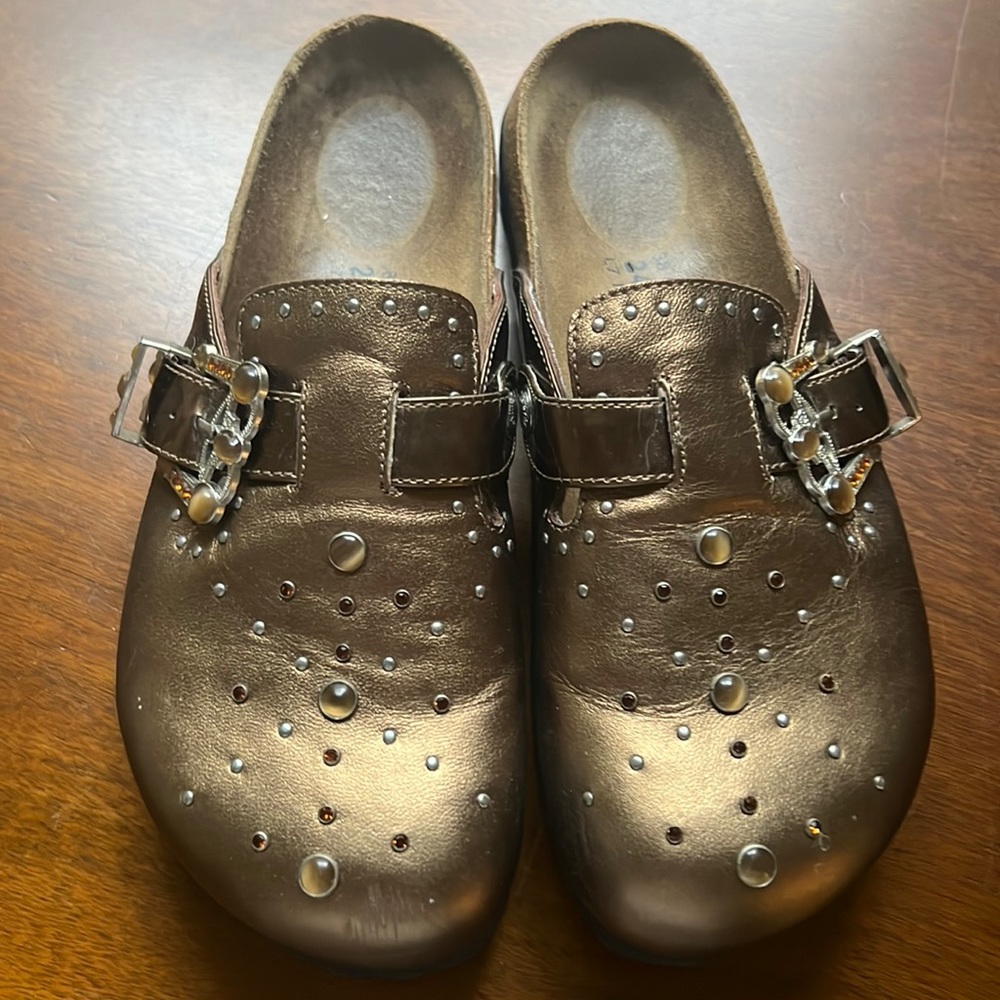 Betula Birkenstock Bronze Gold Metallic 245 Slip-On Bling leather shoes …